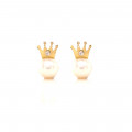 GOLD EARRING PEARL WITH CROWN