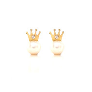 GOLD EARRING PEARL WITH CROWN