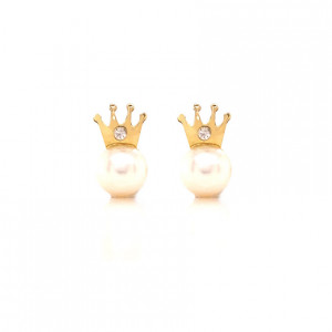 GOLD EARRING PEARL WITH CROWN