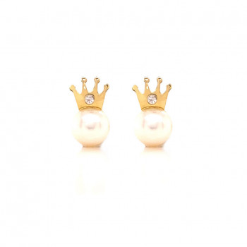GOLD EARRING PEARL WITH CROWN