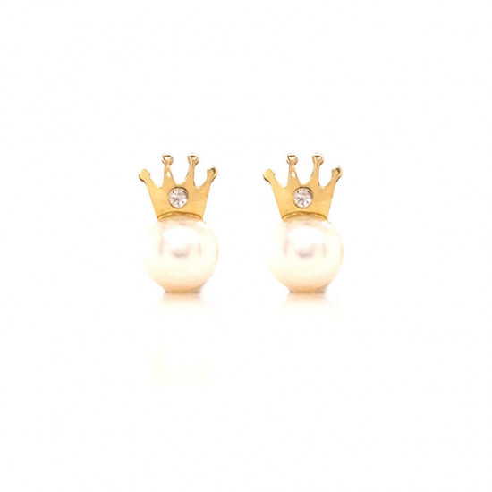 GOLD EARRING PEARL WITH CROWN