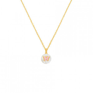 GOLD CHAIN, SEASHELL, pink BUTTERFLY SHAPE