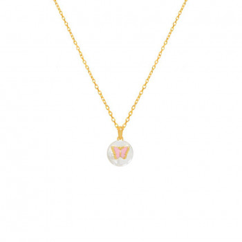 GOLD CHAIN, SEASHELL, pink BUTTERFLY SHAPE