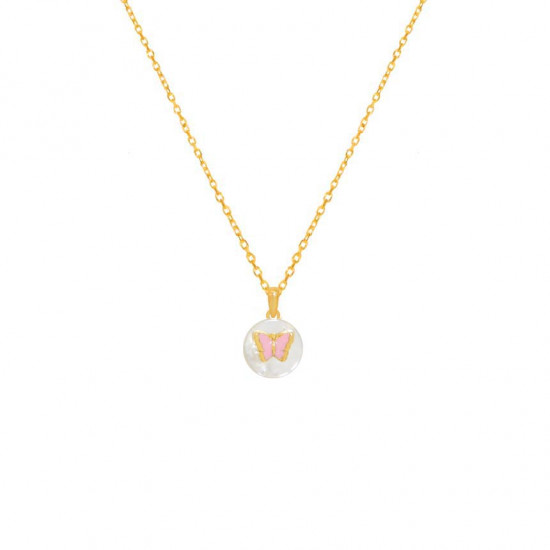 GOLD CHAIN, SEASHELL, pink BUTTERFLY SHAPE