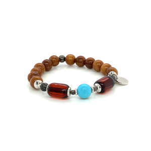 Amber bracelet with turquoise and coke wood 