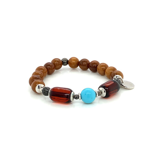 Amber bracelet with turquoise and coke wood 