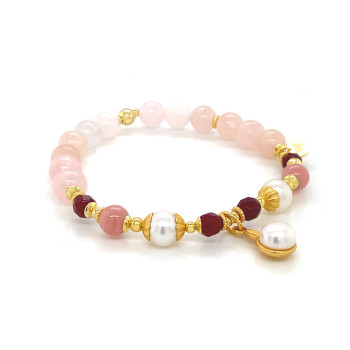 MORGANITE BRACELET WITH RUBI AGATE , RHODOCHROSITE AND PEARLS .