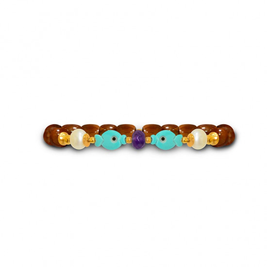 bracelet with Amethyst, turquoise, pearl and coke wood