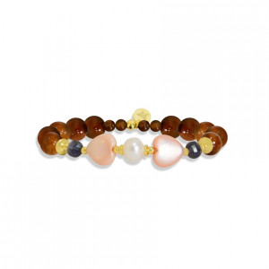 bracelet with Pink mother-of-pearl, gray quartz and coke wood