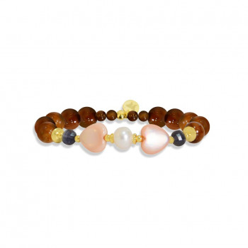 bracelet with Pink mother-of-pearl, gray quartz and coke wood