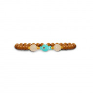 Bracelet with fish-shaped turquoise, pink quartz stone, and coke wood 