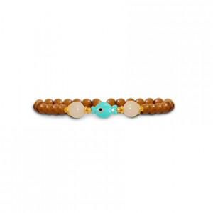Bracelet with fish-shaped turquoise, pink quartz stone, and coke wood 
