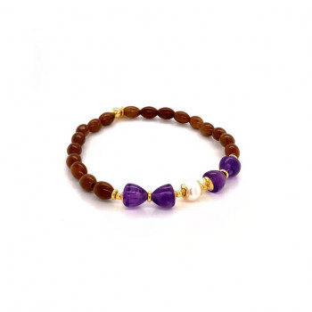 bracelet with Amethyst, pearl and coke wood