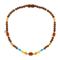 KIDS NECKLACE WITH AMBER STONES, TURQUOISE AND COKE WOOD .