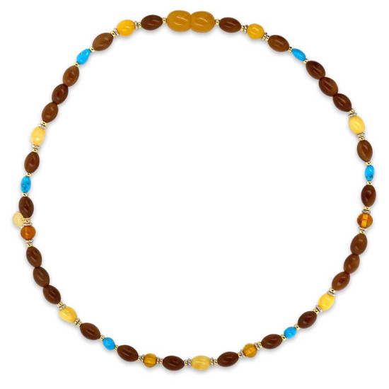 KIDS NECKLACE WITH AMBER STONES, TURQUOISE AND COKE WOOD . KIDS NECKLACE WITH AMBER STONES, TURQUOISE AND COKE WOOD .