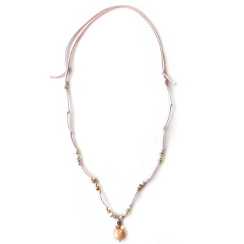 24K PLATED GOLD PEARL NECKLACE WITH PINK RUBY AND SHELL PENDANDT