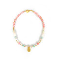 gold plated cherry quartz necklace , pearls , amazonite , morganite . gold plated cherry quartz necklace , pearls , amazonite , morganite .
