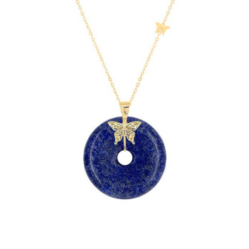 GOLD CHAIN 18K WITH LAPIS STONE ( medium size )