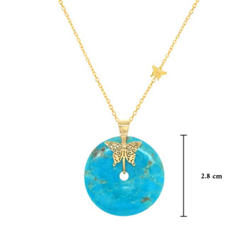 GOLD CHAIN 18K WITH TURQUOISE STONE ( medium size ) 