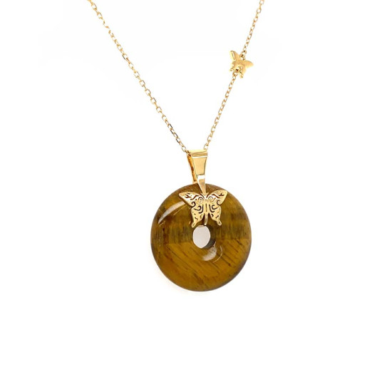 GOLD CHAIN 18K WITH TIGER-EYE  STONE ( small size ) 