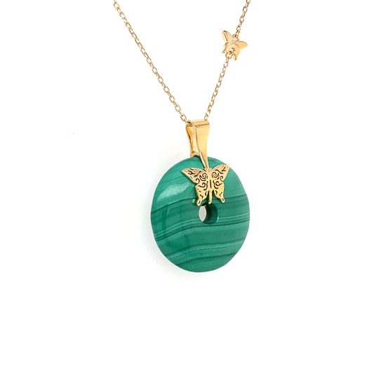 GOLD CHAIN 18K WITH MALACHITE STONE ( small size ) 