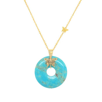 GOLD CHAIN 18K WITH TURQUOISE STONE ( MEDIUM SIZE )