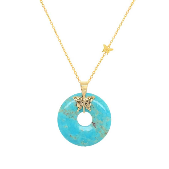 GOLD CHAIN 18K WITH TURQUOISE STONE ( MEDIUM SIZE )