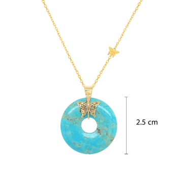 GOLD CHAIN 18K WITH TURQUOISE STONE ( MEDIUM SIZE )