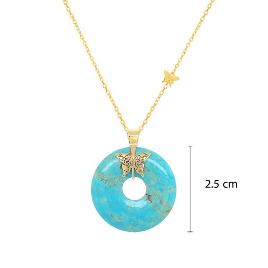GOLD CHAIN 18K WITH TURQUOISE STONE ( MEDIUM SIZE )