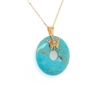 GOLD CHAIN 18K WITH TURQUOISE STONE ( MEDIUM SIZE )