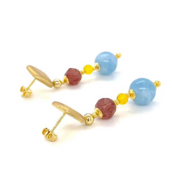 AQUAMARINE EARRINGS WITH YELLOW AGATE AND CHERRY QUARTZ AQUAMARINE EARRINGS WITH YELLOW AGATE AND CHERRY QUARTZ