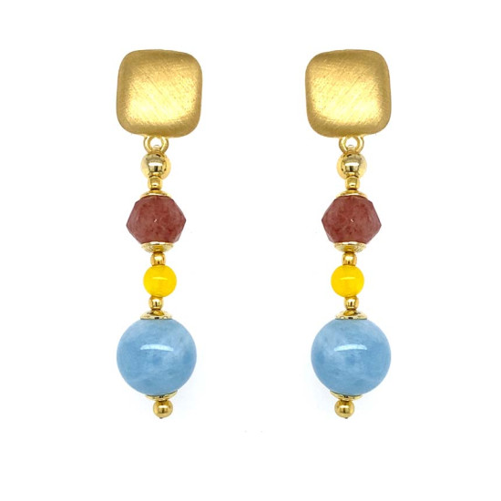 AQUAMARINE EARRINGS WITH YELLOW AGATE AND CHERRY QUARTZ AQUAMARINE EARRINGS WITH YELLOW AGATE AND CHERRY QUARTZ