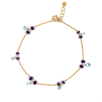 18K GOLD ANKLET WITH AQUAMARINE AND AMETHYST 