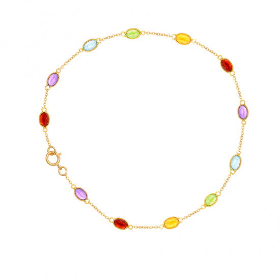 18 Gold Anklet with colored stones 