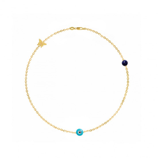 18K GOLD ANKLET WITH LAPIS STONE 