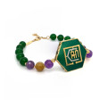 18k GOLD ( I CAN ) BRACELET WITH HEXAGONAL GREEN AGATE , AMYTHYST , GOLD THREADS AND GREEN JADE 18k GOLD ( I CAN ) BRACELET WITH HEXAGONAL GREEN AGATE , AMYTHYST , GOLD THREADS AND GREEN JADE