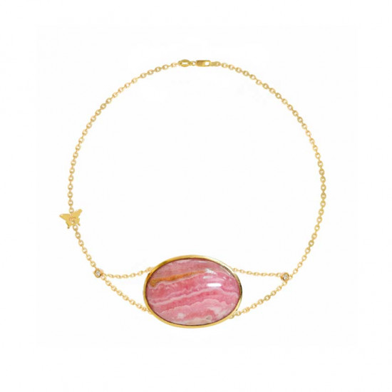18K Gold bracelet chain with rhodochrosite stone with diamonds 18K Gold bracelet chain with rhodochrosite stone with diamonds