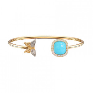 18K Gold and diamond bangle bracelet with turquoise stone