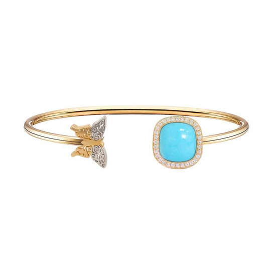 18K Gold and diamond bangle bracelet with turquoise stone