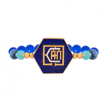 18K Gold bracelet with hexagonal Lapis stone ( I CAN ) with aquamarine, kayanite and blue agate