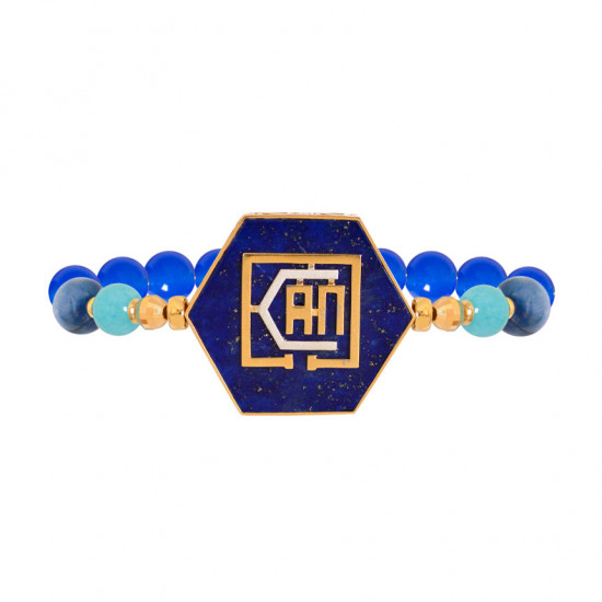 18K Gold bracelet with hexagonal Lapis stone ( I CAN ) with aquamarine, kayanite and blue agate 18K Gold bracelet with hexagonal Lapis stone ( I CAN ) with aquamarine, kayanite and blue agate