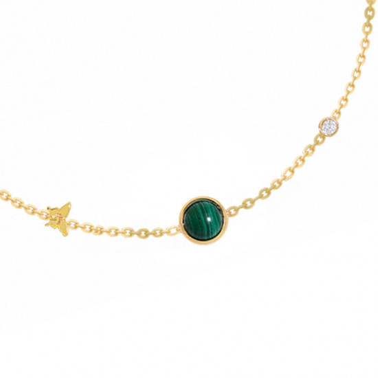 PLANET GOLD CHAIN BRACELET WITH MALACHITE STONE AND DIAMOND