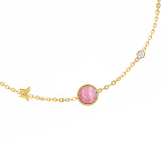 PLANET GOLD CHAIN 18k BRACELET WITH RHODOCHROSITE STONE AND DIAMOND