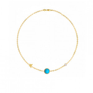 PLANET GOLD CHAIN BRACELET WITH TURQUOISE STONE AND DIAMOND