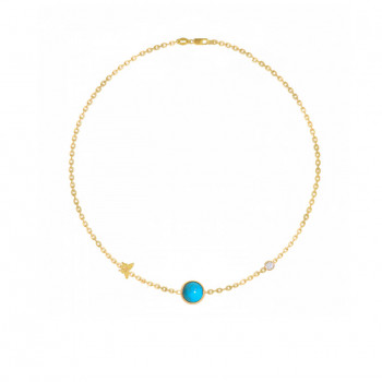 PLANET GOLD CHAIN BRACELET WITH TURQUOISE STONE AND DIAMOND
