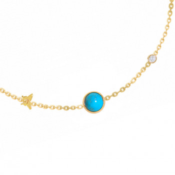 PLANET GOLD CHAIN BRACELET WITH TURQUOISE STONE AND DIAMOND