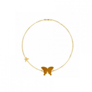 Gold  Bracelet 18K with Tiger Eye Butterfly Shaped ( small size )