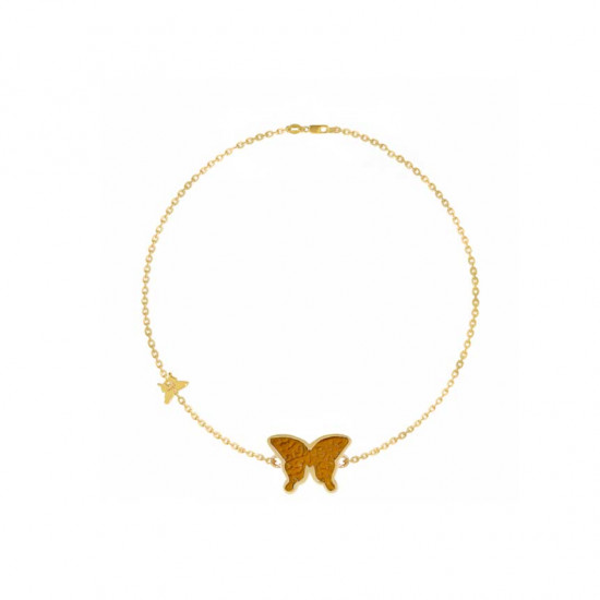  Gold  Bracelet 18K with Tiger Eye Butterfly Shaped ( small size )