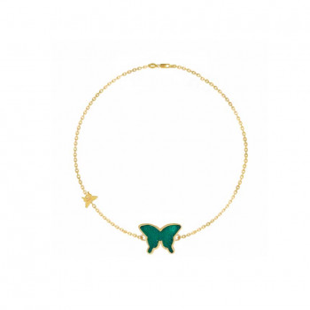 18K Gold Bracelet With Green Agate Butterfly Shaped ( small size ) 