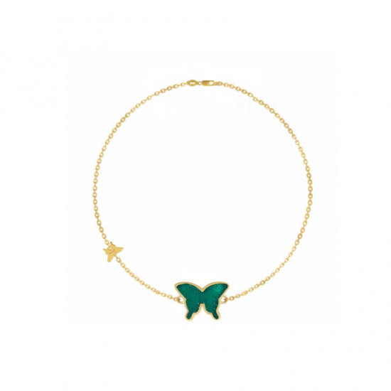 18K Gold Bracelet With Green Agate Butterfly Shaped ( small size ) 